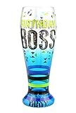 Top Shelf Tall Painted "Birthday Boss" Pilsner Glass ; Decorative Beer Glasses for Friends and Family ; Unique Gift Ideas for Dad, Mom, Brother, and Sister ; Multicolor