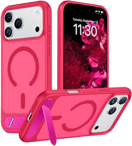 Image of Designed for iPhone 17 Pro Max Case, [Built-in Invisible Kickstand][Compatible with MagSafe][Military Grade Shockproof] Slim Translucent Matte Phone Case 6.9 inch (Hot Pink)