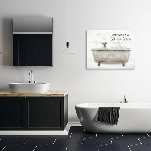 Image of Bubble Bath Dog Vintage Bath, 30 x 40 Inch Canvas Wall Art | Stupell Industries . By Lori Deiter . Ready to hang . Fun gift for bath lovers . Made in USA