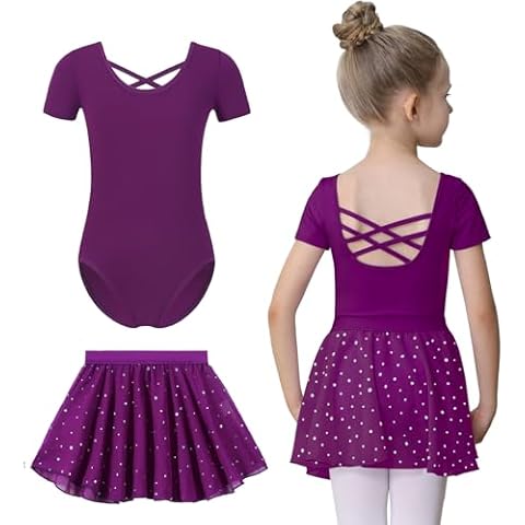 MERIABNY Leotards for Girls 3T 4T Dance Leotard for Toddler Girls Dance Outfits with Ballet Skirt, Dark Purple Cover
