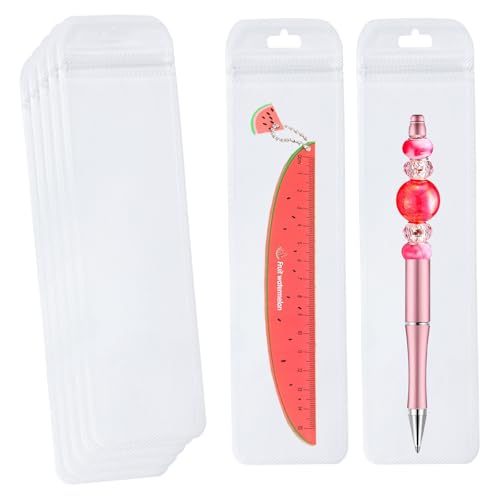 Image of 100 Pcs Beadable Pen Packaging Bags for Small Business, Clear Pen Bag for Bead Pens, Zipper Smell Proof Storage Bags for Packaging Lipgloss, Jewelry, Cosmetic,Candy 2.4x10.8inch