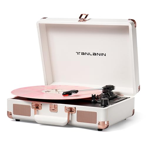 Giradischi in vinile vintage wireless Bluetooth con altoparlanti migliorati, registrazione USB, lettore LP con trasmissione a cinghia a 3 velocità, supporto RCA Line-Out AUX Input EQ, rosa