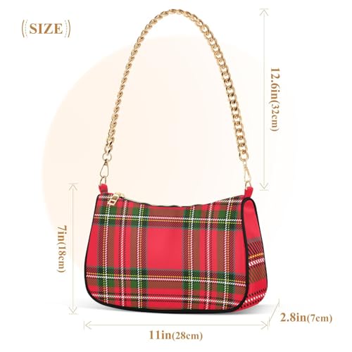 OTVEE Xmas Red and Green Plaid Shoulder Bag for Women Small Handbag with Zipper Closure Purse for Women3