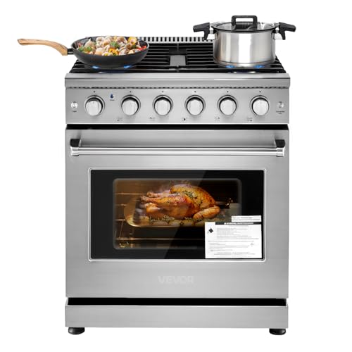 VEVOR 30" Gas Range Oven with 5 Burners, Stainless Steel