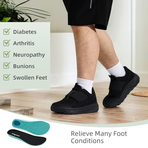 Men's Orthopedic Diabetic Wide Walking Shoes: Comfortable Plantar Fasciitis Shoes with Arch Support, Casual Adjustable Hammer Toes Swollen Slip On Loafers for Heel and Foot Pain Relief4
