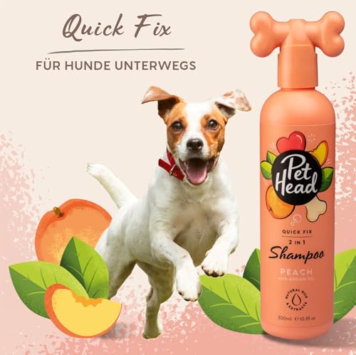 Pet Head Quick Fix Shampoo und Conditioner für Hunde | Pfirsichduft | Pflegt und beruhigt das Fell Ihres Hundes | pH-Neutral | Vegan & Tierversuchsfrei | Sanfte Formel für Welpen | 300ml