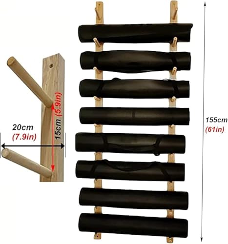 Appendiabiti da parete in legno per tappetino da yoga, salvaspazio per tappetini, rulli in schiuma e asciugamani, organizer per casa e studio, durevole ed elegante