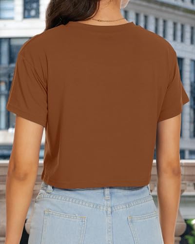 Image of Womens Summer Crop Tops Short Sleeve Round Neck T-Shirts Loose Fit Casual Blouse 2026