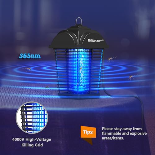 BANPESTT Bug Zapper & Electric 4000V Mosquito Killer – Waterproof Indoor/Outdoor with Dusk-to-Dawn Sensor, Durable Grid & Easy-Clean Tray for Patio, Garden & Home (Black)