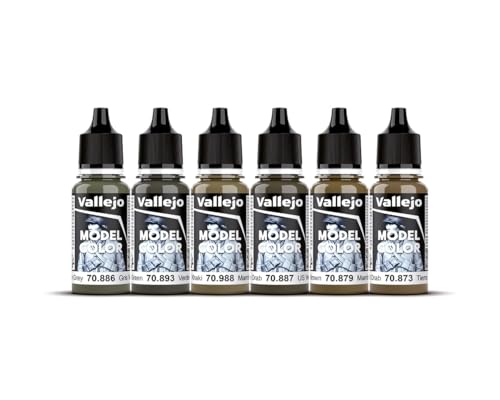 Vallejo - WWII American Armour & Infantry Model Color Paint Set | Historic US Military Shades | Brush & Airbrush Compatible Acrylic Colors | Pro Modeler Collection | 6 bottles x 18 ml. (0.6 fl.oz)
