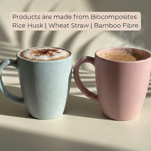 Image of Mahaware Ecohome Coffee Mug Set of 2, 300 ml, Biocomposite Rice Husk & Bamboo Fibre, Microwave Safe Matte Finish Coffee Cups, Hot & Cold Beverages, Rakhi Gift for Brother & Sister, Rakshabandhan Gift