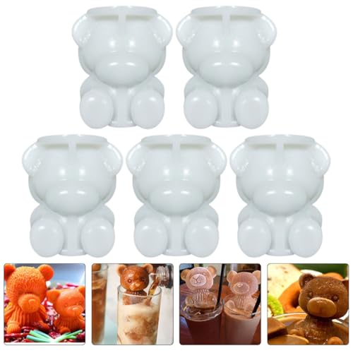 Moldes de silicona para hielo con forma de oso, 5 piezas miniatura 4