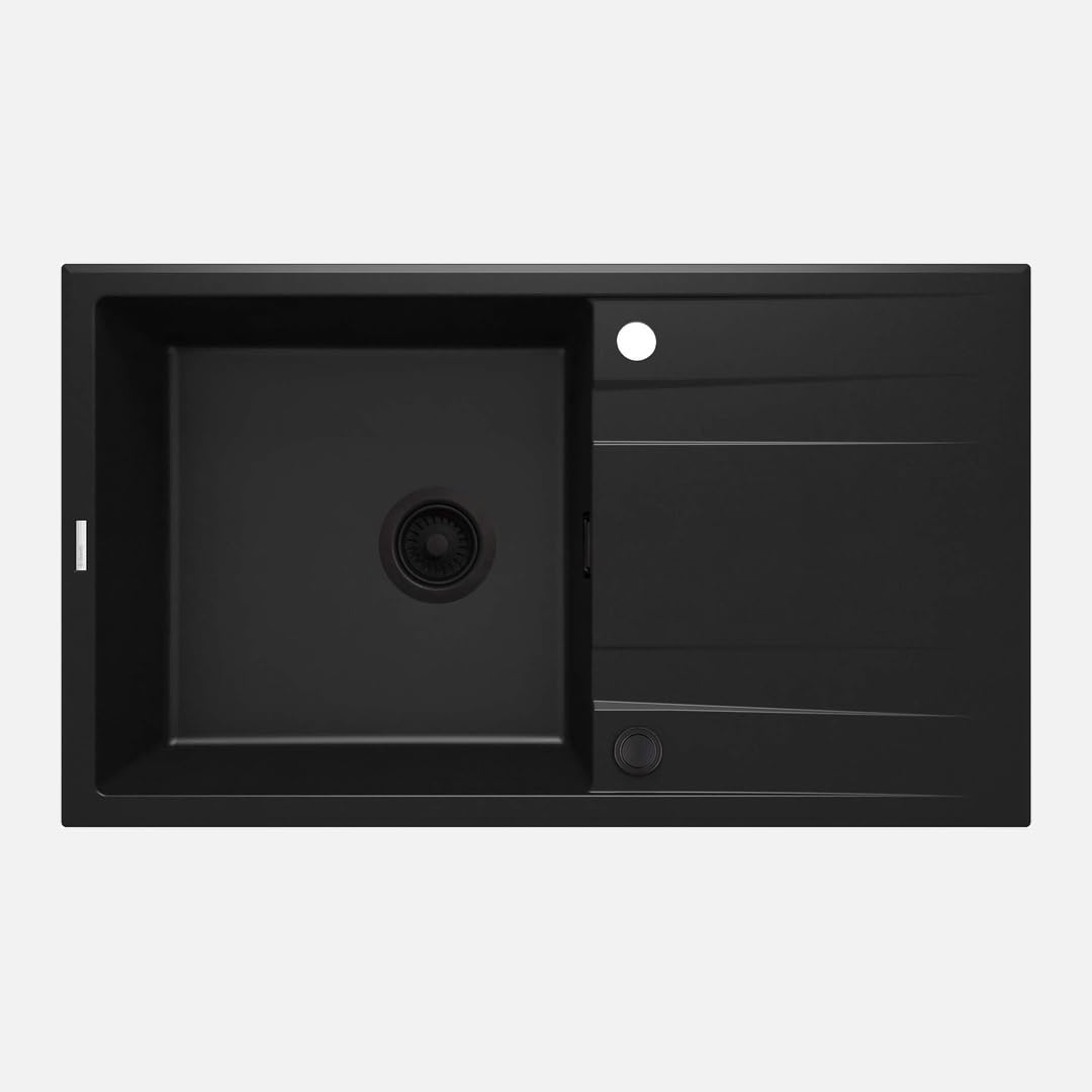 Évier de cuisine en granit Lyra noir 86x50 idéal pour cuisiner et laver de grands plats