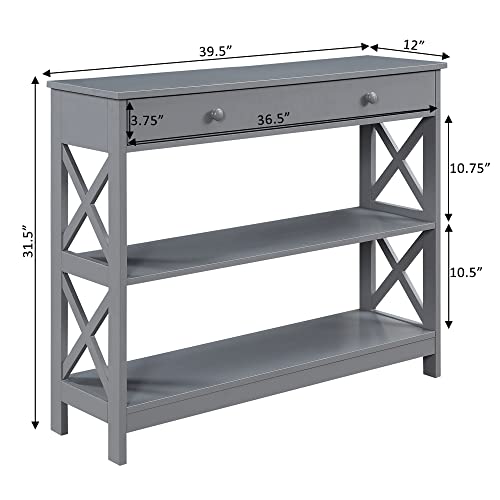 Image of Convenience Concepts Oxford 1-Drawer Console Table 39.5 inch - Farmhouse Sofa Display with Storage Shelf For Living, Family, & Dining Room, Modern Entryway Hall Table for Kitchen, Bedroom, Gray