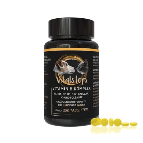 Vitalsteps Vitamin B Komplex | B1, B2, B3, B5, B6, B9, B12, Calcium, Folsäure und Vitamin K für Hund u. Katze ca. 250 Tabletten