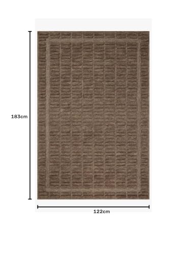 Image of Modern (High Low Pile) Pattern Wool Carpet with Loop Texture Yarn Anti Shedding Carpet Size 4x6 Feet B0 Brown Color