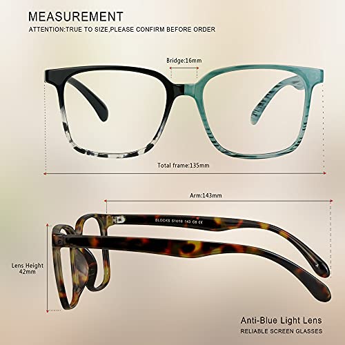 Image of Blue Light Blocking Glasses 3 Pack Square Frame Computer Gaming Reading Glasses Men Women Anti Eyestrain