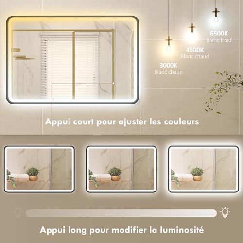 Miroir salle de bain LED anti-buée 90 x 60 cm HOMCOM
