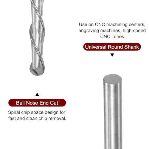 Image of HARFINGTON Ball Nose End Mill 6mm Diameter 42mm Cutting Length 6mm Shank High Speed Steel 2 Flutes Spiral Upcut CNC Router Bits