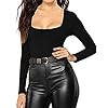 MANGDIUP Women's Scoop Neck Long Sleeve Basic Bodysuits Jumpsuits (Black, M)