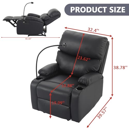 Sillón reclinable piel negro con portavasos miniatura 2
