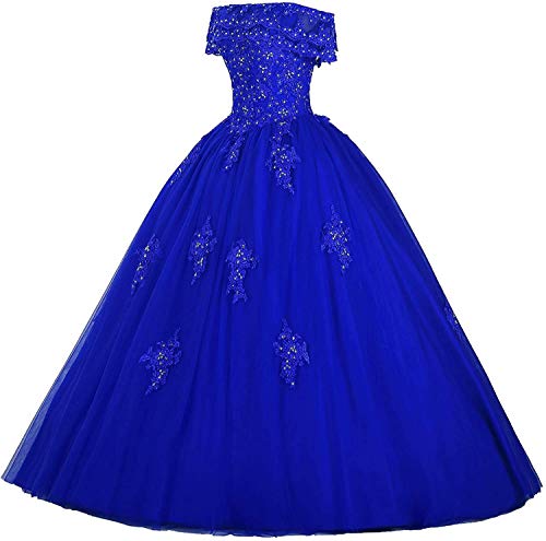 Meledy Women's Gorgeous Lace Prom Gowns Girls' Beads Quinceanera Dress for Sweet 16 Ball Gowns Sequins Scoop Dress Royal Blue US8
