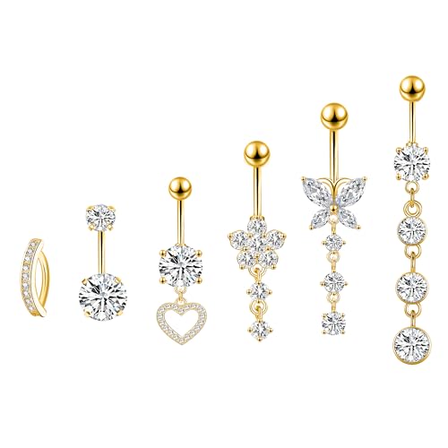 LEE&RO Belly Button Rings Dangle Belly Rings Navel Rings 14G Surgical Steel Belly Rings Belly Piercing