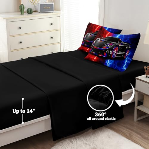 Juego de ropa de cama de 5 piezas con edredón individual estampado de rayos en rojo 4