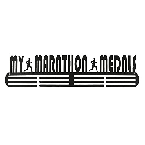 Image of My Marathon Medal Hanger Big Size - Black Metal Medal Holder for wall (51 cm x 12 cm) Medal Display for 40 Medals