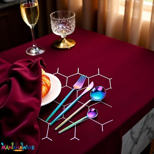 Image of Slim Handle Rainbow 24 Pcs Stainless Steel Cutlery Set for Dining Table, Dishwasher Safe Glossy Flatware (6 Spoon Set+6 Forks Set+6 Butter Knife+6 Dessert Spoon)