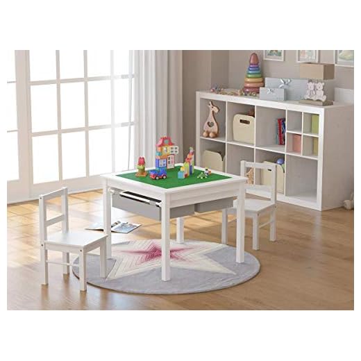 UTEX 2-in-1 Kids Multi Activity Table and 2 Chairs Set with Storage (White)