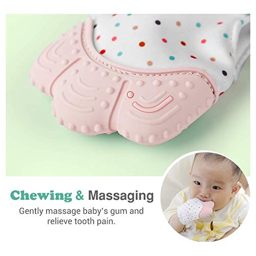 Image of WAHHSON Cotton Baby Soft Teething Mitten Teether Glove, Teether for 0-12 Months Baby, Teething Pain Relief Toy Glove, Natural Remedy for Infants & Toddlers | Infant Teething Mittens (Pink, Pair of 1)