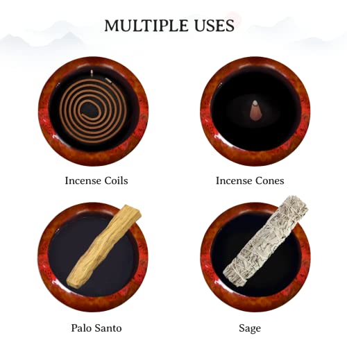 Powder Incense Burner, Palo Santo Holder, Ceramic Bowl Burner With Lid Suitable For Sage、 Charcoal、 Mosquito Coils Incense/Cone/Coil/Stick, With 10 Coils Incense + Fireproof Cotton Inside. #TOP1
