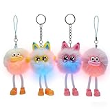 OMTLED Light Up Plush Keyrings Cute Fur Ball Keychains Fluffy Tote Pendant Glow Bag Charms Purse Key Chains (Pink Yellow)