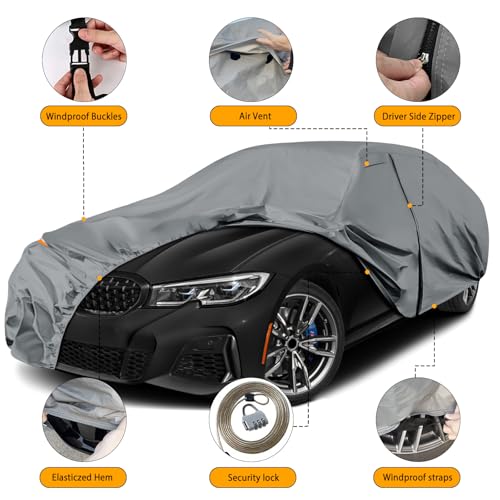 Image of Waterproof Premium Car Covers Replace for 2006-2025 BMW 3 Series, 10 Layers Heavy Duty with Cotton Liner All Weather Car Cover with Zipper Door, Windproof Bands for Snow Rain Dust Protection