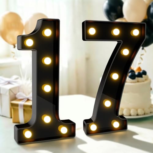 Image of Pooqla 17th Birthday Decorations for Boys, Large Black Light Up Numbers | Black Party Decorations, 12.6in Tall Big Marquee Numbers 17th Anniversary Birthday Gift for Boys Wedding Room Decor