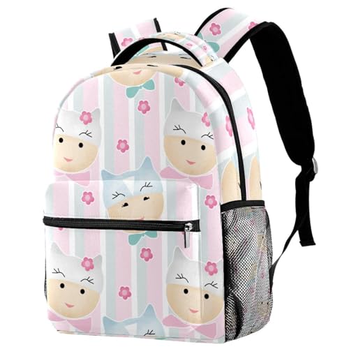 Sac à dos d'école motif chat et rayures multicolore pour ados et filles, 29.4x20x40cm