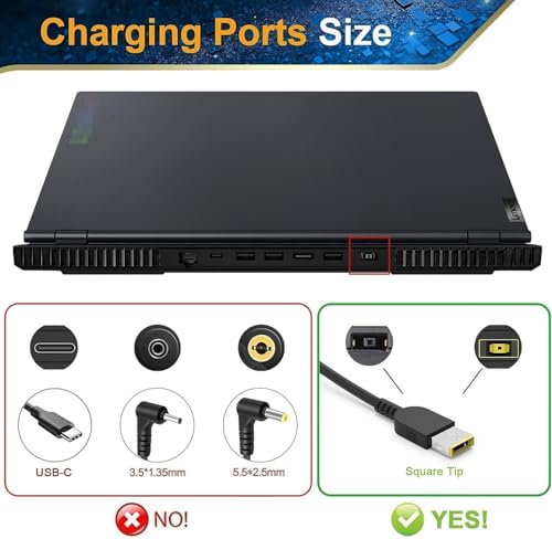 Image of 135W USB AC Charger Compatible with Lenovo ThinkPad X1 Extreme Gen 1 2 3 4 5 W540 W541 T440 T440S T440P T470P T540p T15p Ideapad Yoga Y50-70 Y50-80 Y50p Y50p-70 Y50c Laptop Adapter (LE 135W USB)