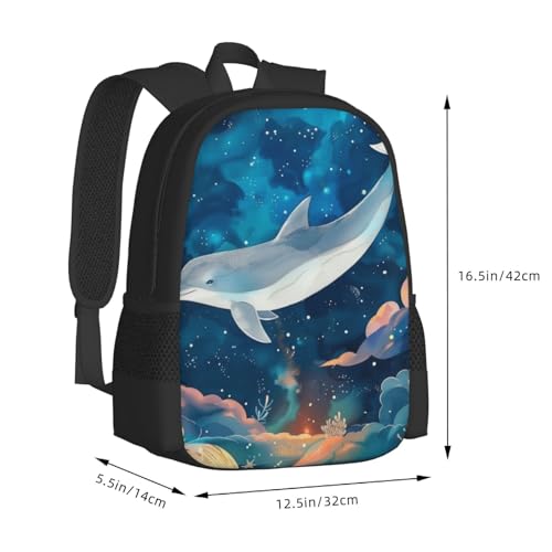Commuter Unisex Dolphin Galaxy Clouds Backpack Spacious Compartments for Work Essentials Casual Outings & Trips 17 Inch3