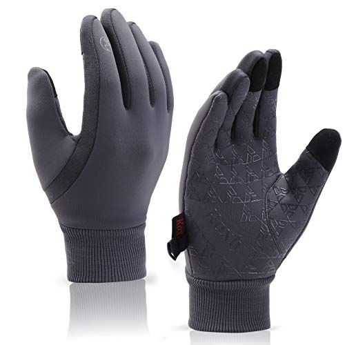 Winterhandschuhe für Herren und Damen, Touchscreen-Handschuhe, rutschfest, winddicht, wasserdicht, Texting-Handschuhe für Laufen, Radfahren - Grau - Large Cover