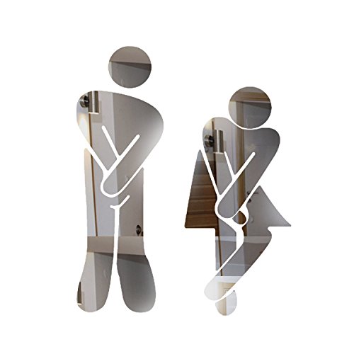 Funky Goods Crossed Legs Baño divertido Toilet Restroom Door Accessories Símbolo Sign 5 '' Espejo Set para Ministerio del Interior y Trabajo (Blanco)