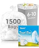 Teivio 6-10 Gallon 1500 Counts Medium Trash Bags,Fit 7,8,9 Gal Garbage Bags, Bathroom Trash Can Bin Liners, Plastic Bags for home office kitchen, Clear