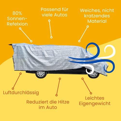 Schattennetz Auto Hund 4x6 m – Alu Hitzeschutz mit Ösen – UV-Sonnenschutznetz & luftdurchlässiges Alunetz 6x4 m – Schattennetz Camping, Urlaub, Sport – Aludecke Auto Alunetz 6x4