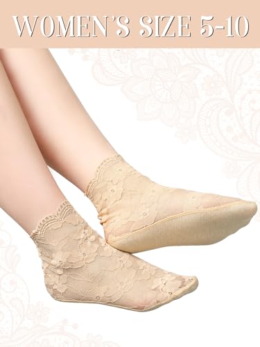 Geyoga 8 Pairs Women Lace Fishnet Ankle Socks Transparent Floral Mesh Thin Summer Sheer Socks for Women3