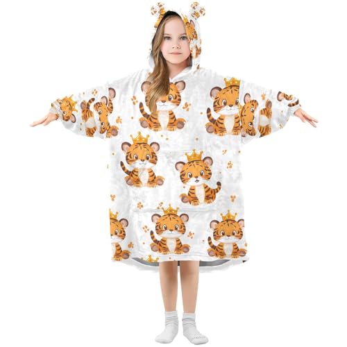 Couverture à capuche tigre pour enfant en polaire chaude