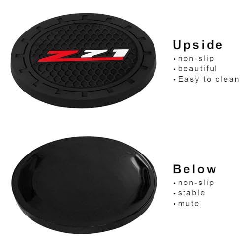 Image of Black Silicone Car Coasters for Chevy Z71 Series Series Non-Slip Car Cup Holder Coasters,Car Interior Accessory for Car Cup Holder 2.75IN 2Pack