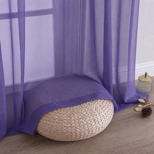 Image of Purple Bedroom Curtains 2 Panel Sets 96 Inch Length, 59 Inch Extra Wide Light Filtering Voile Drapes Light Airy Window Drapes for Patio Door Living Room Bedroom Dining, 59Wx96L Inches