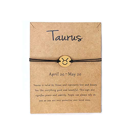 My Own Tong 14k Gold Stainless Steel Zodiac Bracelet 12 Horoscope Anklet Girl Teen Friendship Couple Jewelry Card Women Mother Birthday Gift (Gold-Taurus)