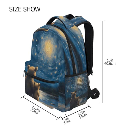 Funny Bear Sky Galaxy Backpack for School Boys Girls Adults Kids Bookbag Laptop Bag 15L4