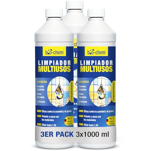 Limpiador multiusos concentrado Biochem extremadamente potente para una limpieza higiénica 3 x 1000 ml Multi Clean Limpiador de cocina para todo el hogar, cocina, baño, salón